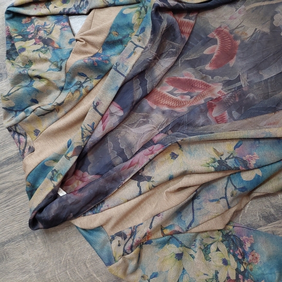 Soft Surroundings PM Bird Print‎ Topper Cardigan Duster Jacket Asymmetraical - Picture 4 of 7